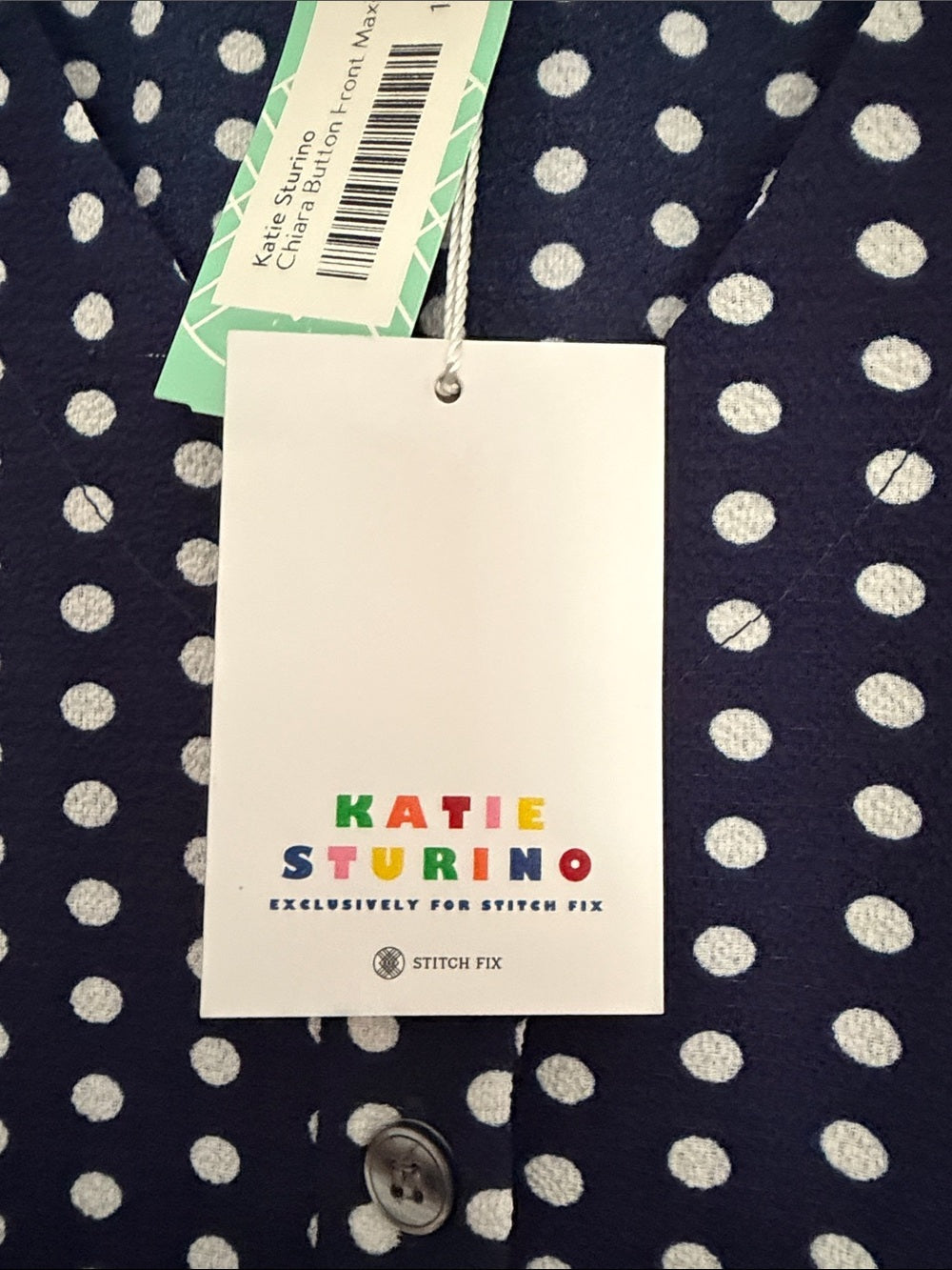 NWT Katie Sturino Stitch Fix Chiara Button Front Maxi Dress Navy Polka Dot XS