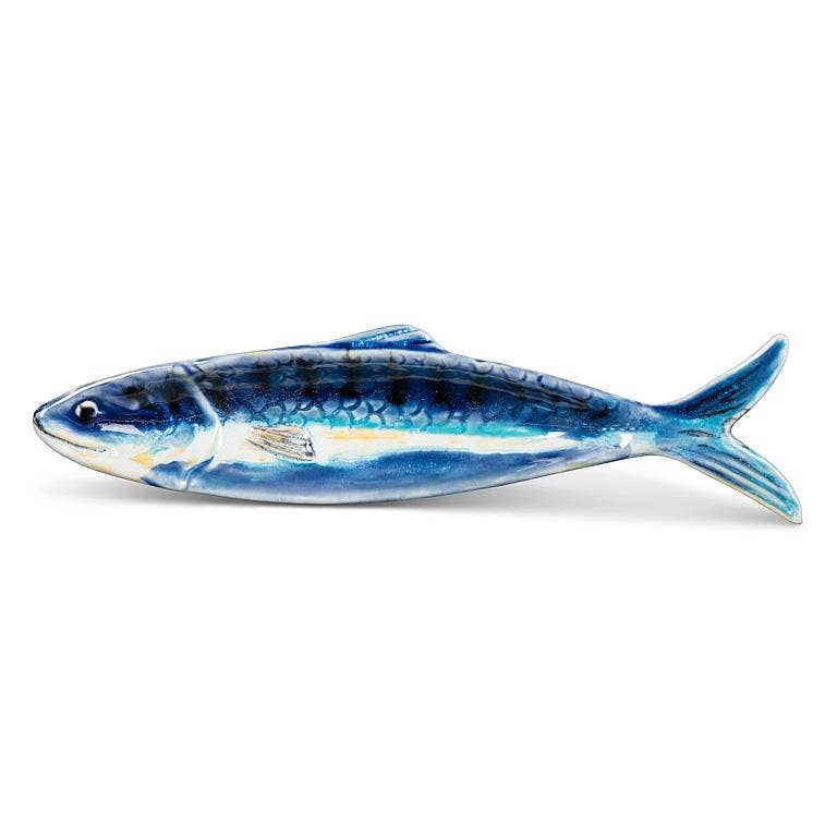 Long Slim Fish Dish-Blue & Yellow-9"L