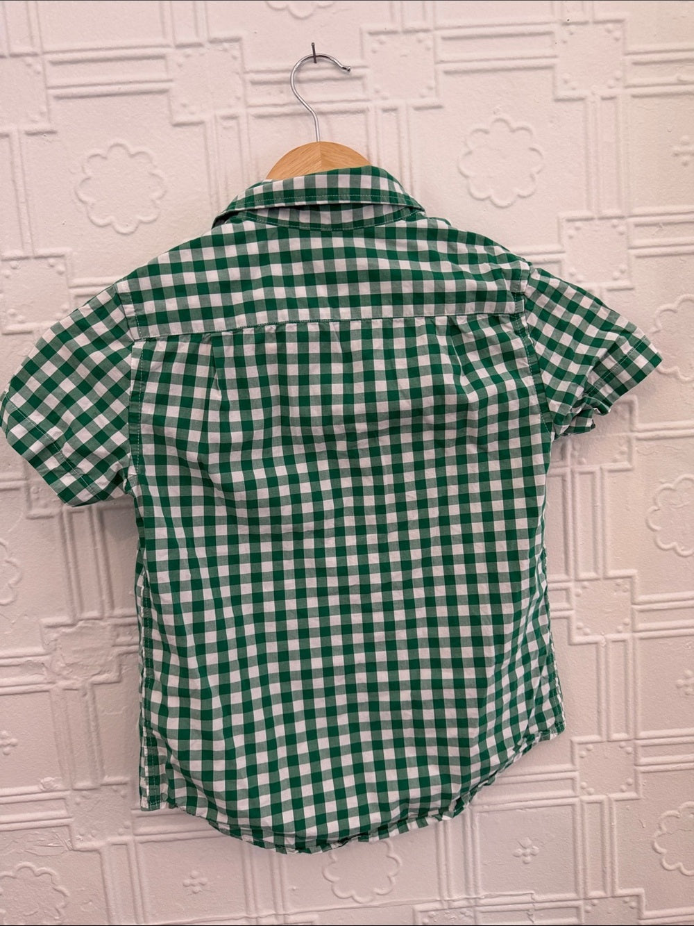 Crewcuts J. Crew Boys Green White Gingham Short Sleeve Button Down Shirt 6