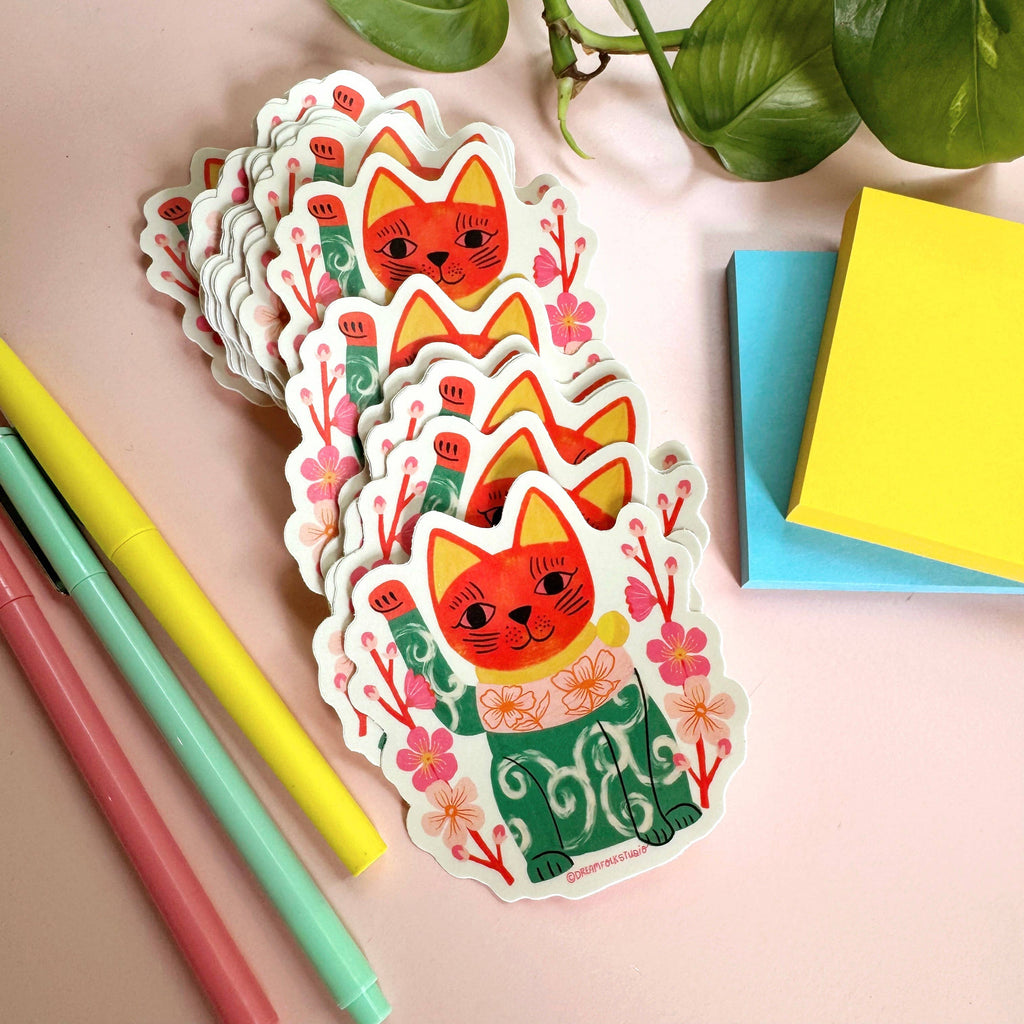 Maneki Neko - Japanese Lucky Cat Sticker - Vinyl Sticker