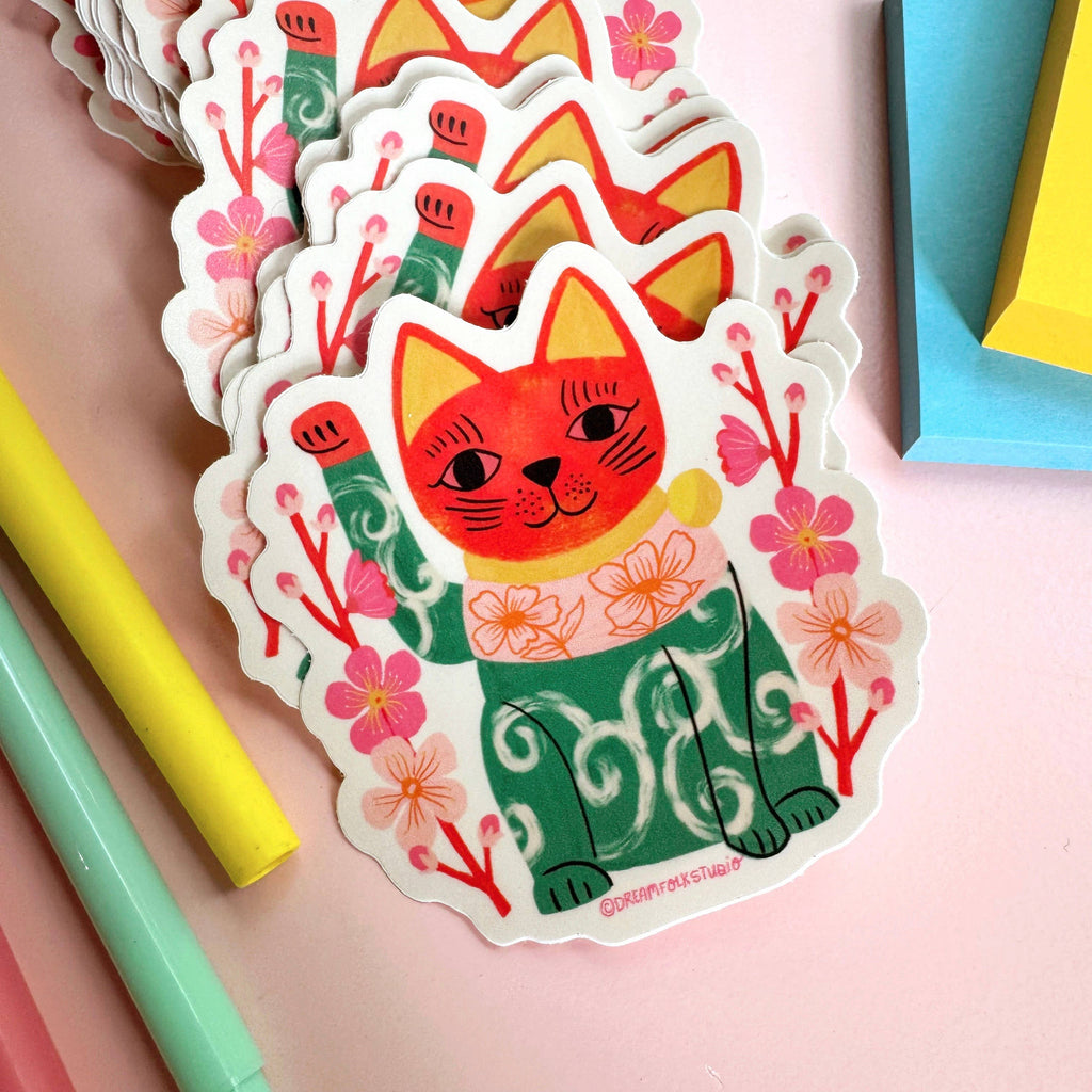 Maneki Neko - Japanese Lucky Cat Sticker - Vinyl Sticker