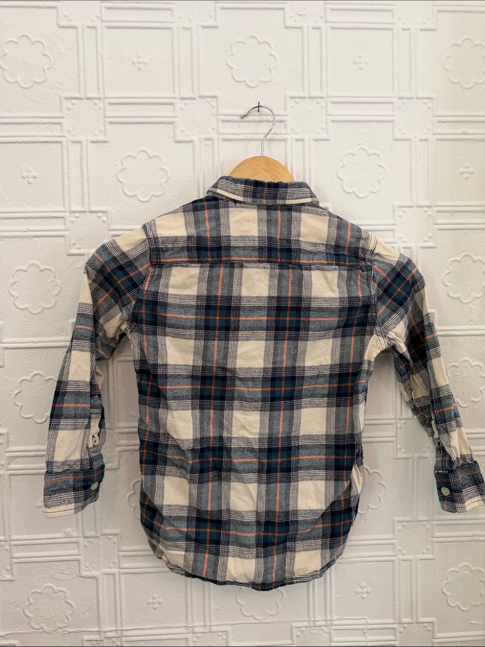 Mini Boden Boys Plaid Button Down Shirt Blue Cream Rust Size 6-Y