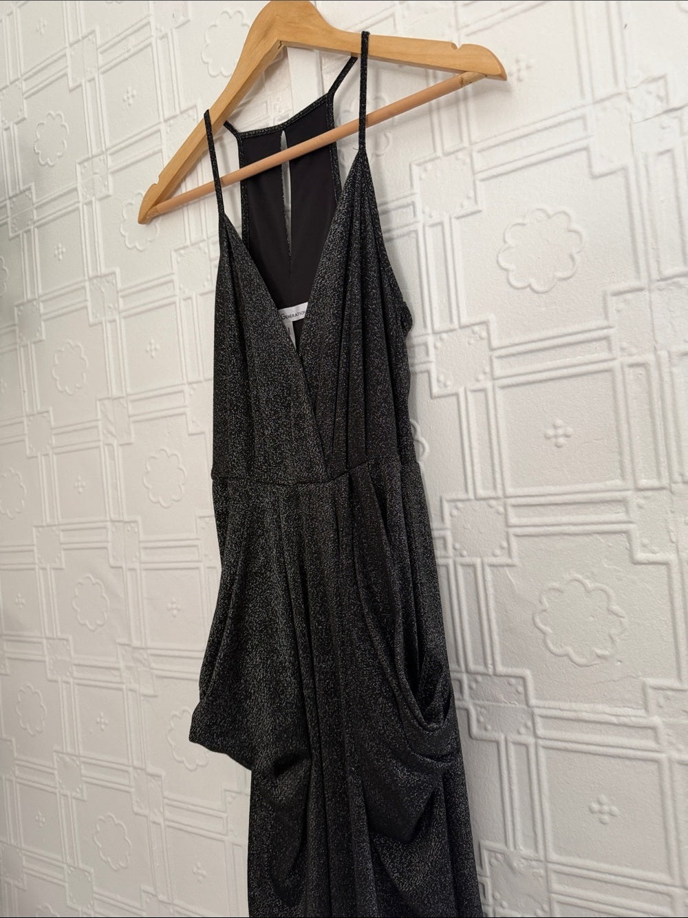 BCBGENERATION Metallic Shimmer Tulip Drape Midi Dress XS