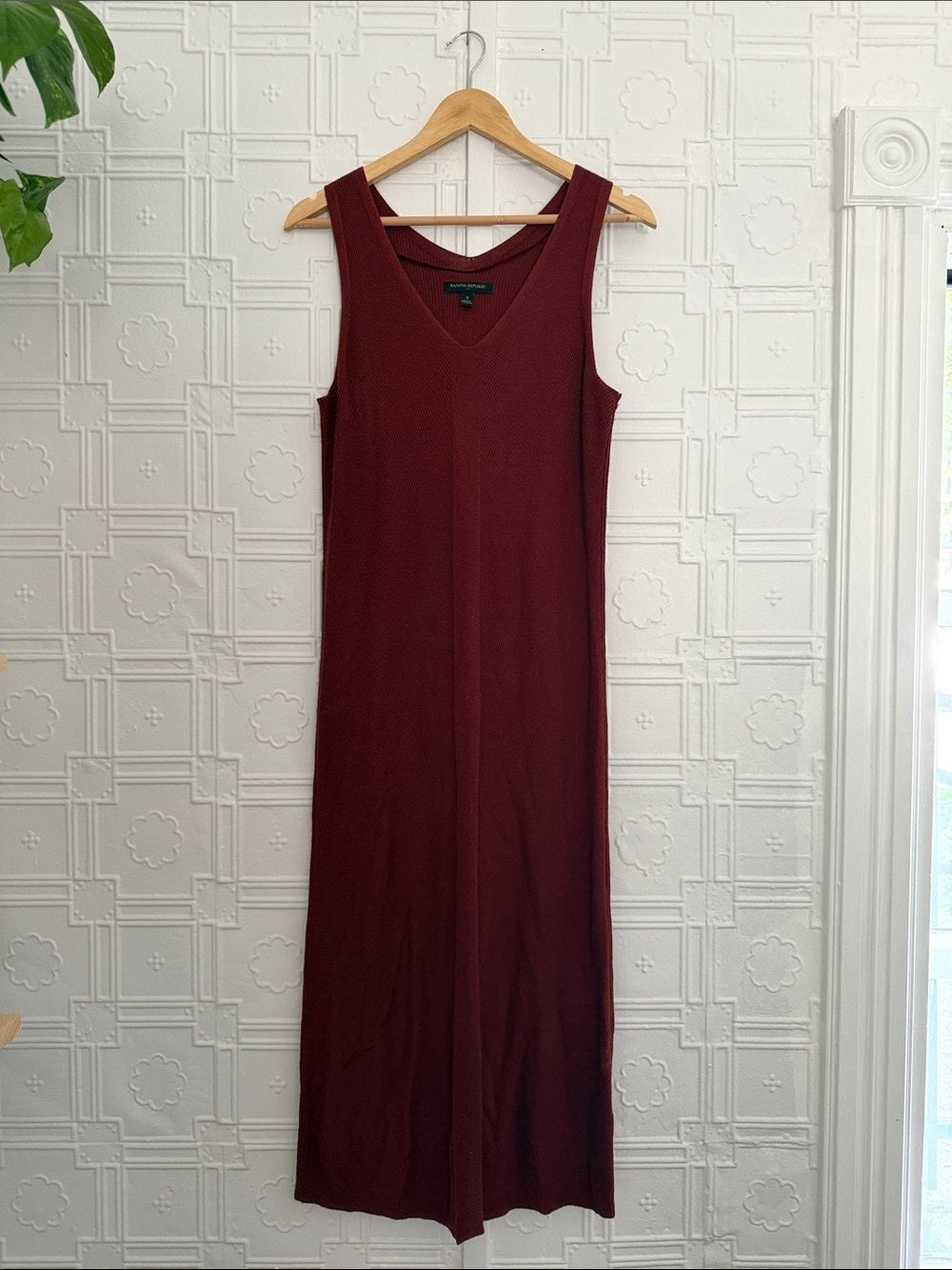 Banana Republic Rust Red Red Ribbed Knit Midi Dress V-Neck Tank Sleeveless S