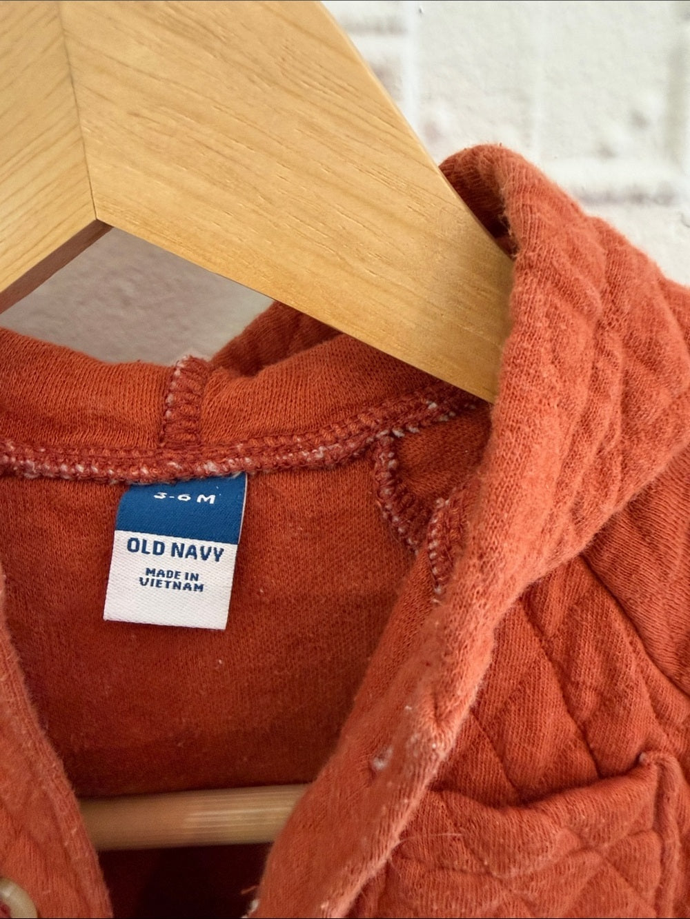 Old Navy Quilted Hooded One-Piece Jumpsuit Rust Orange 3-6M