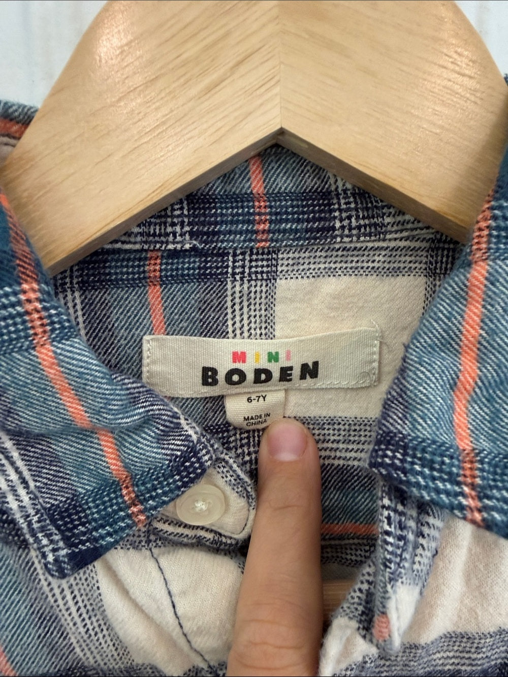 Mini Boden Boys Plaid Button Down Shirt Blue Cream Rust Size 6-Y
