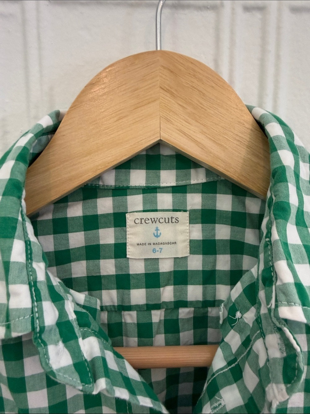 Crewcuts J. Crew Boys Green White Gingham Short Sleeve Button Down Shirt 6