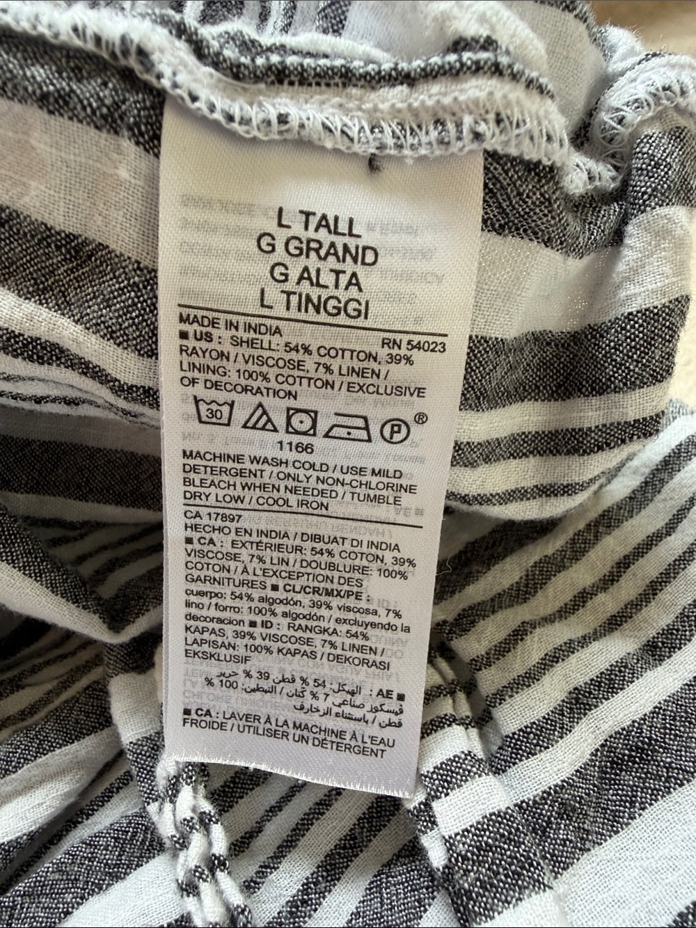 Old Navy Linen Blend Striped Tie Shoulder Tiered Maxi Dress L Tall Smocked