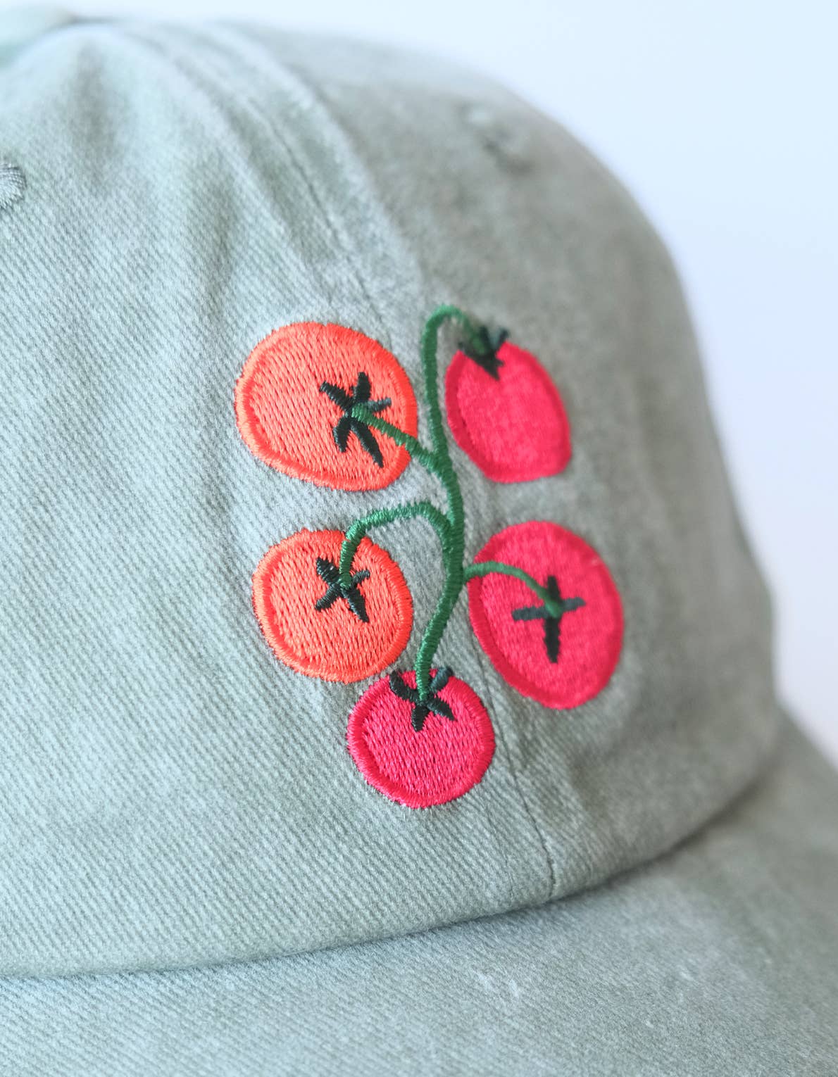 Embroidered Hat | Tomato Vine, Washed Green Color