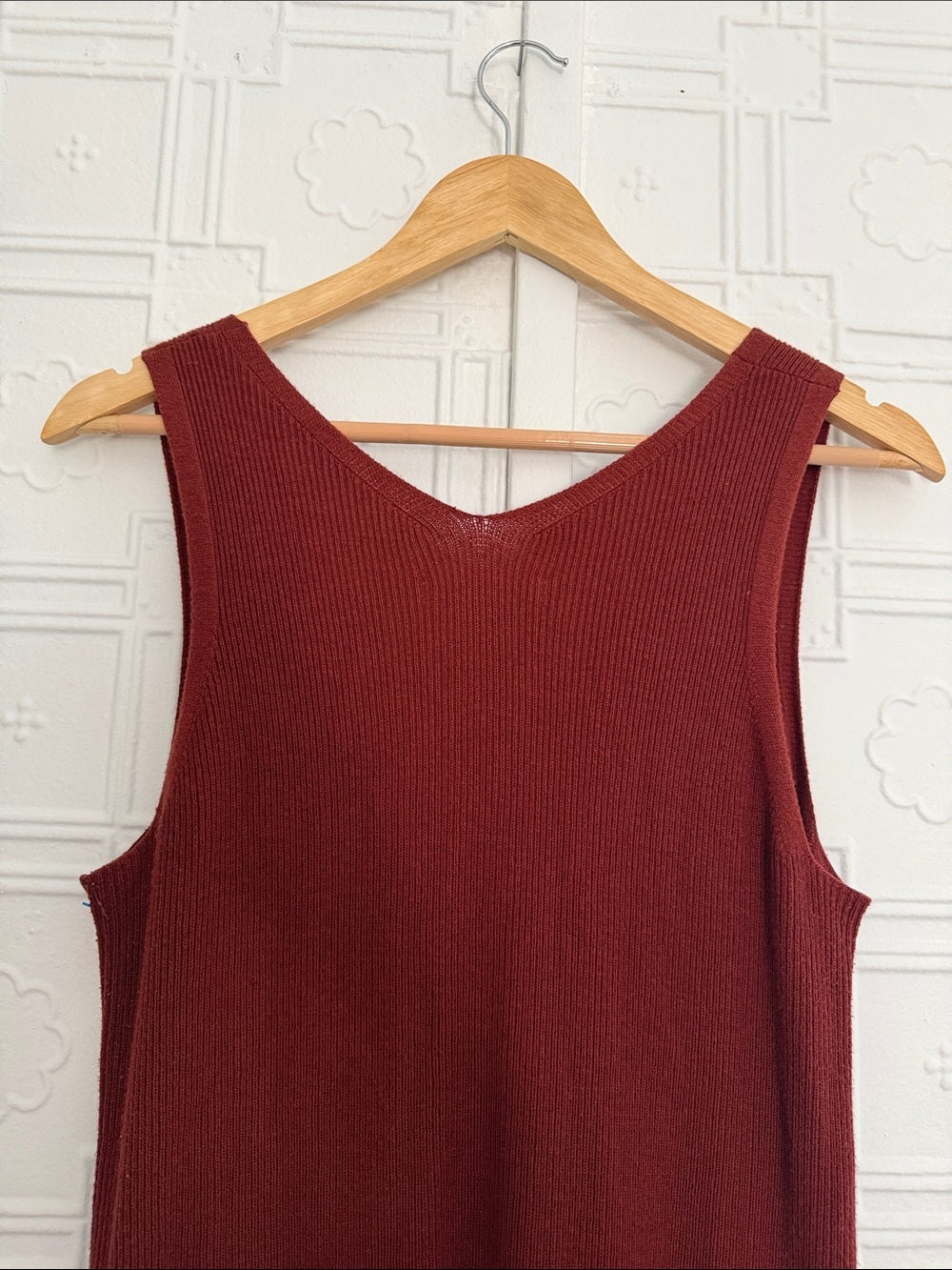 Banana Republic Rust Red Red Ribbed Knit Midi Dress V-Neck Tank Sleeveless S