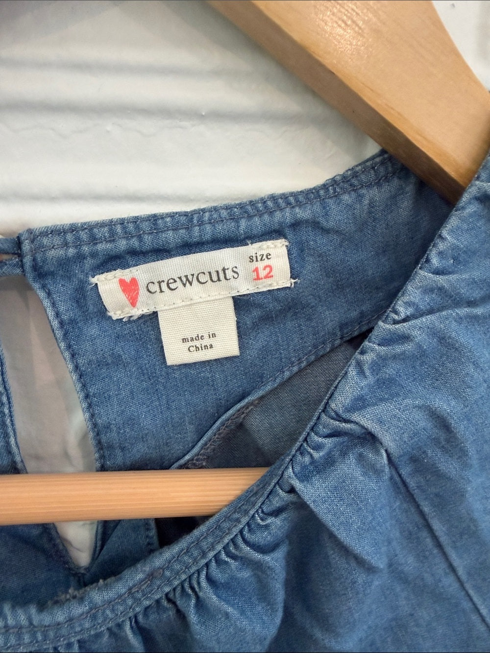 Crewcuts Girls Denim Blue Peasant Blouse - 3/4 Button Tab Sleeve Size 12