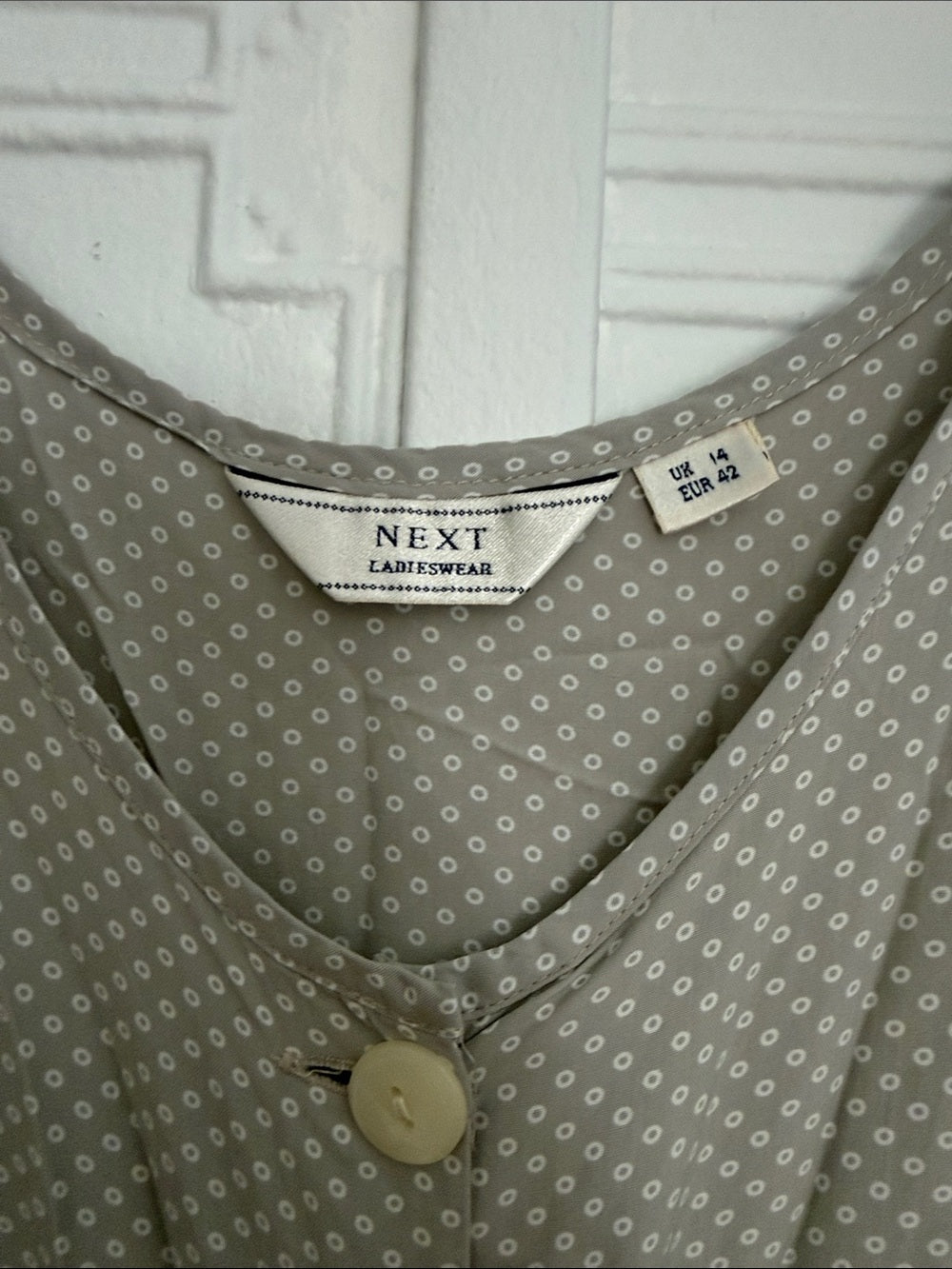 Vintage NEXT 90s Grey Polka Dot Maxi Dress Cottagecore Grunge UK 14
