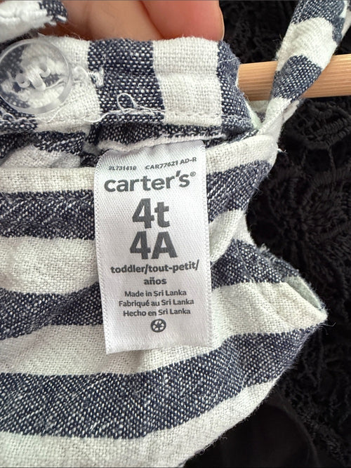 Carter's Striped Linen Blend Sun Dress / Jumper Blue White Toddler 4T