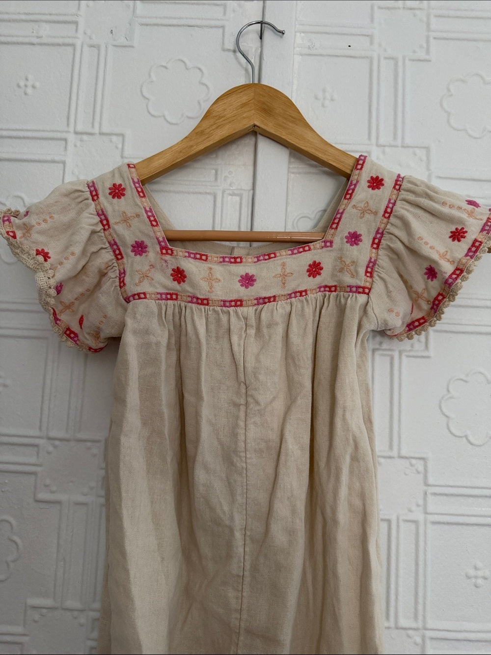 Old Navy Linen Embroidered Boho Jumpsuit Oatmeal 5T