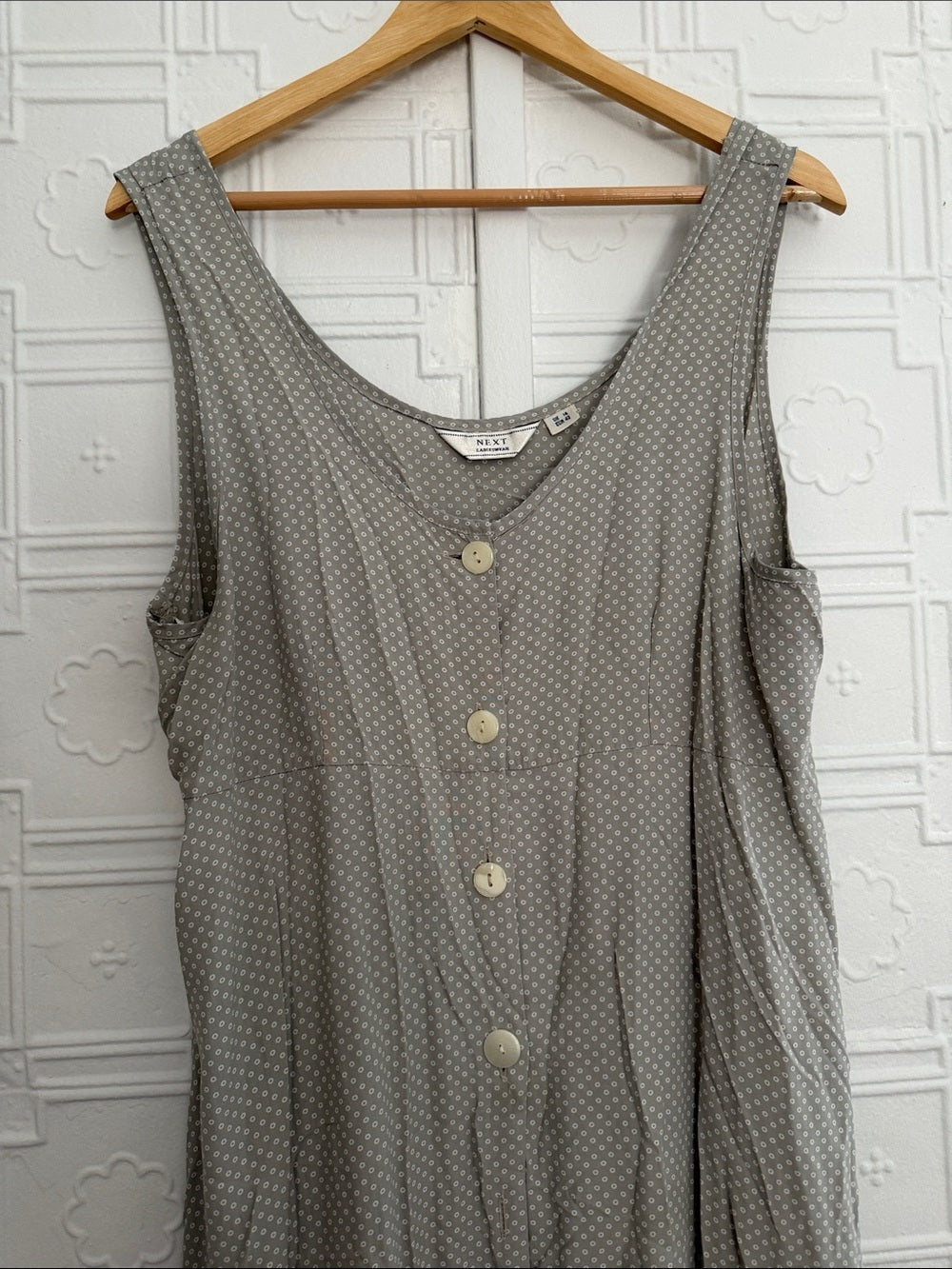 Vintage NEXT 90s Grey Polka Dot Maxi Dress Cottagecore Grunge UK 14
