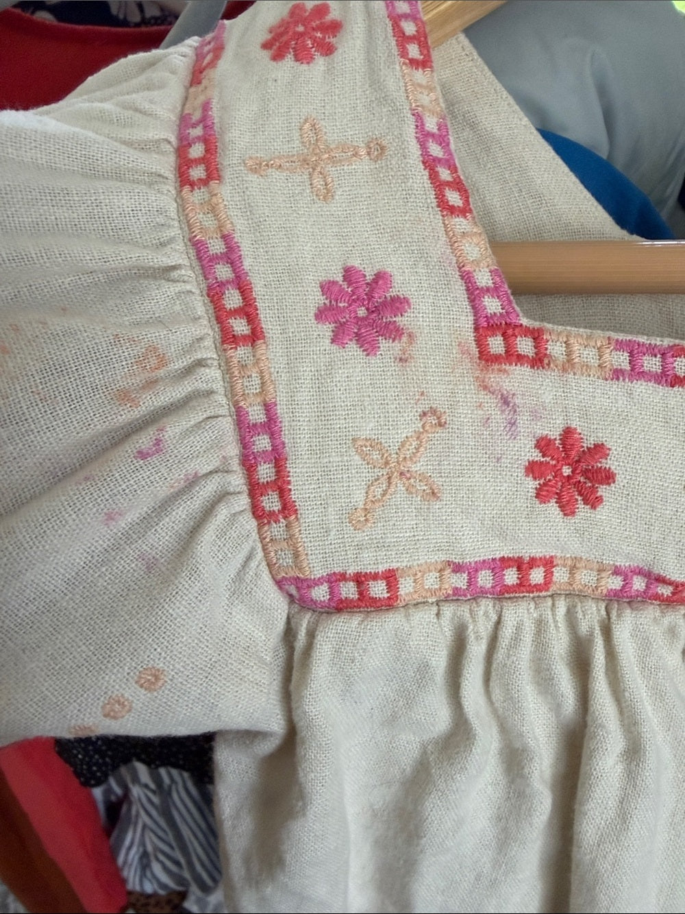 Old Navy Linen Embroidered Boho Jumpsuit Oatmeal 5T