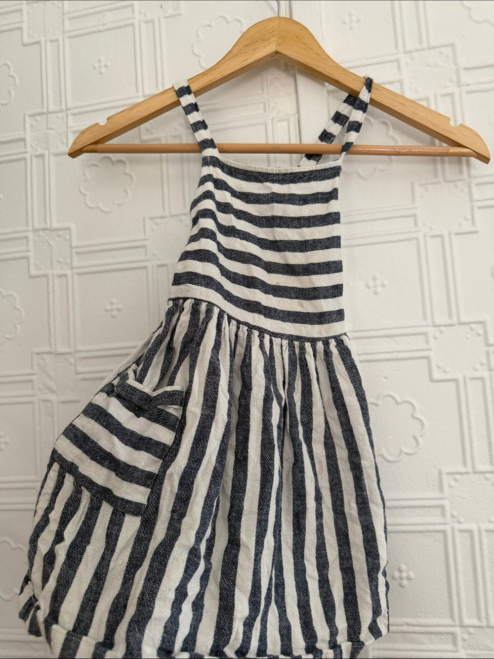 Carter's Striped Linen Blend Sun Dress / Jumper Blue White Toddler 4T
