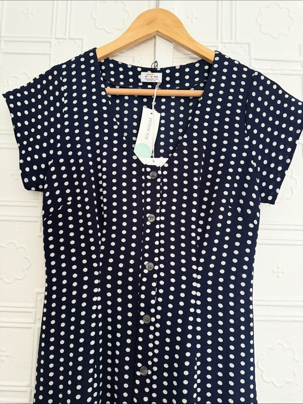 NWT Katie Sturino Stitch Fix Chiara Button Front Maxi Dress Navy Polka Dot XS