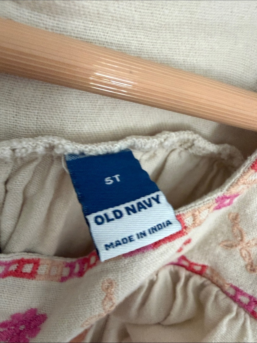 Old Navy Linen Embroidered Boho Jumpsuit Oatmeal 5T
