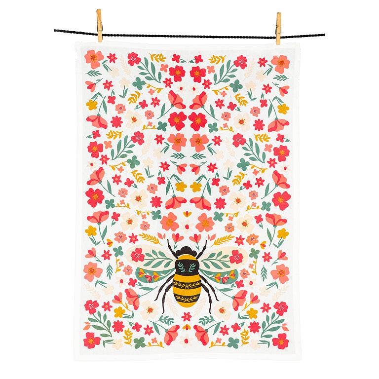 Colourful Floral Bee Kitchen Towel-20x28"L