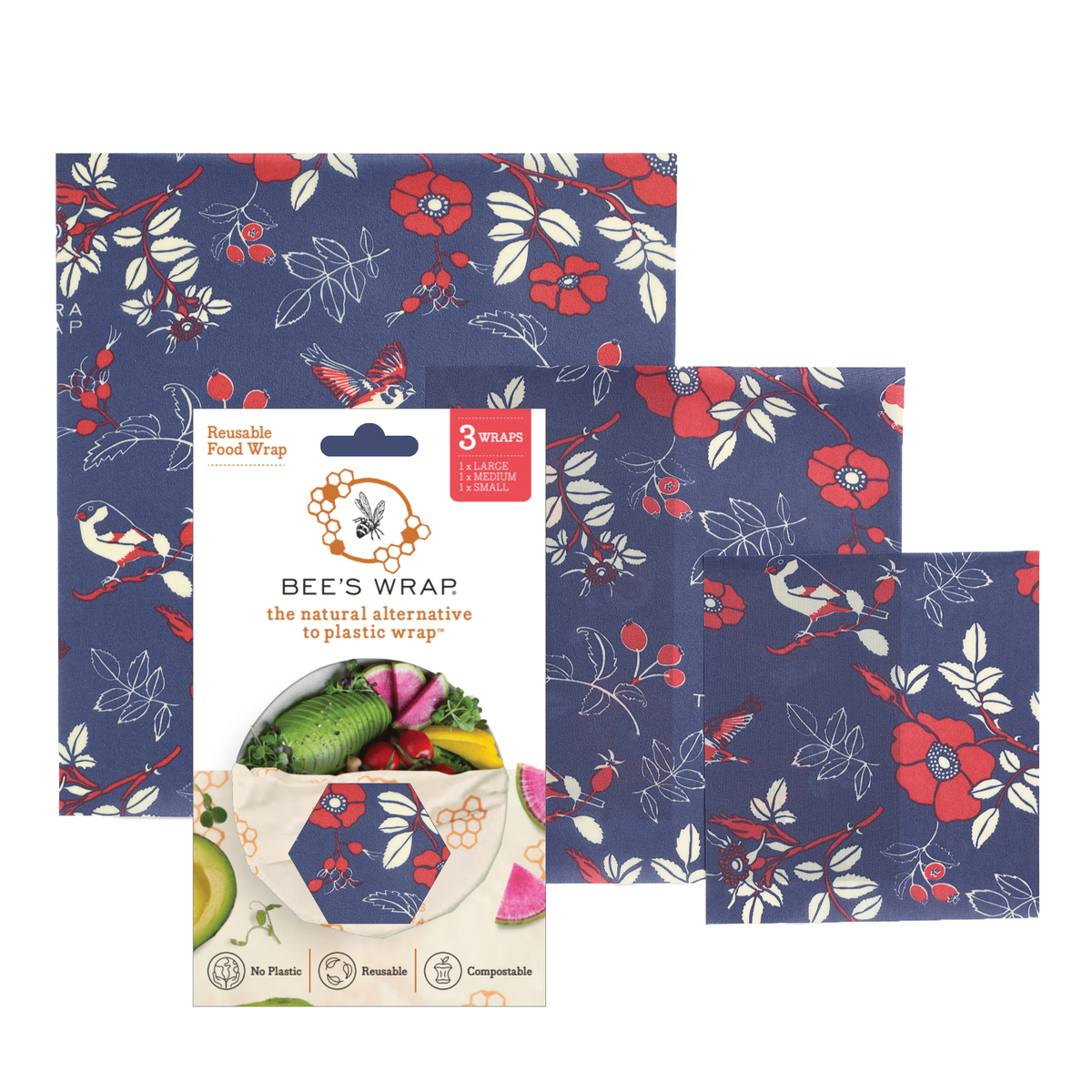 Bees Wrap Reusable Beeswax Food Wraps 3 Pack - Botanical