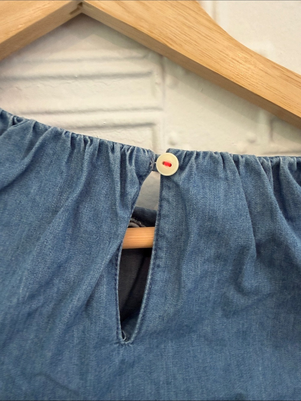 Crewcuts Girls Denim Blue Peasant Blouse - 3/4 Button Tab Sleeve Size 12