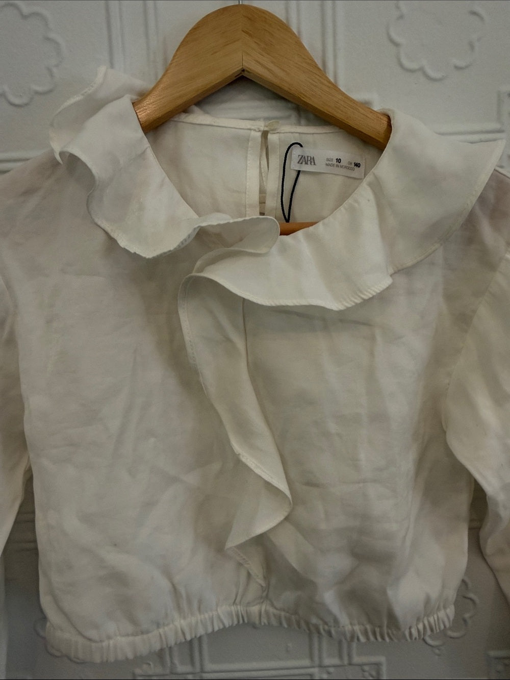Zara Girls Cream Ruffle Collar Long Sleeve Blouse Size 10