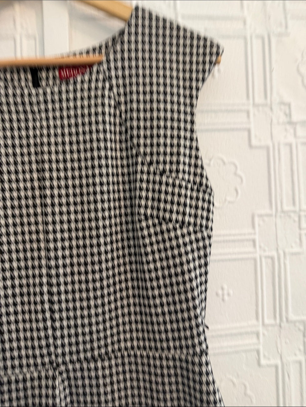 Merona Black & White Houndstooth Cap Sleeve Dress Size L