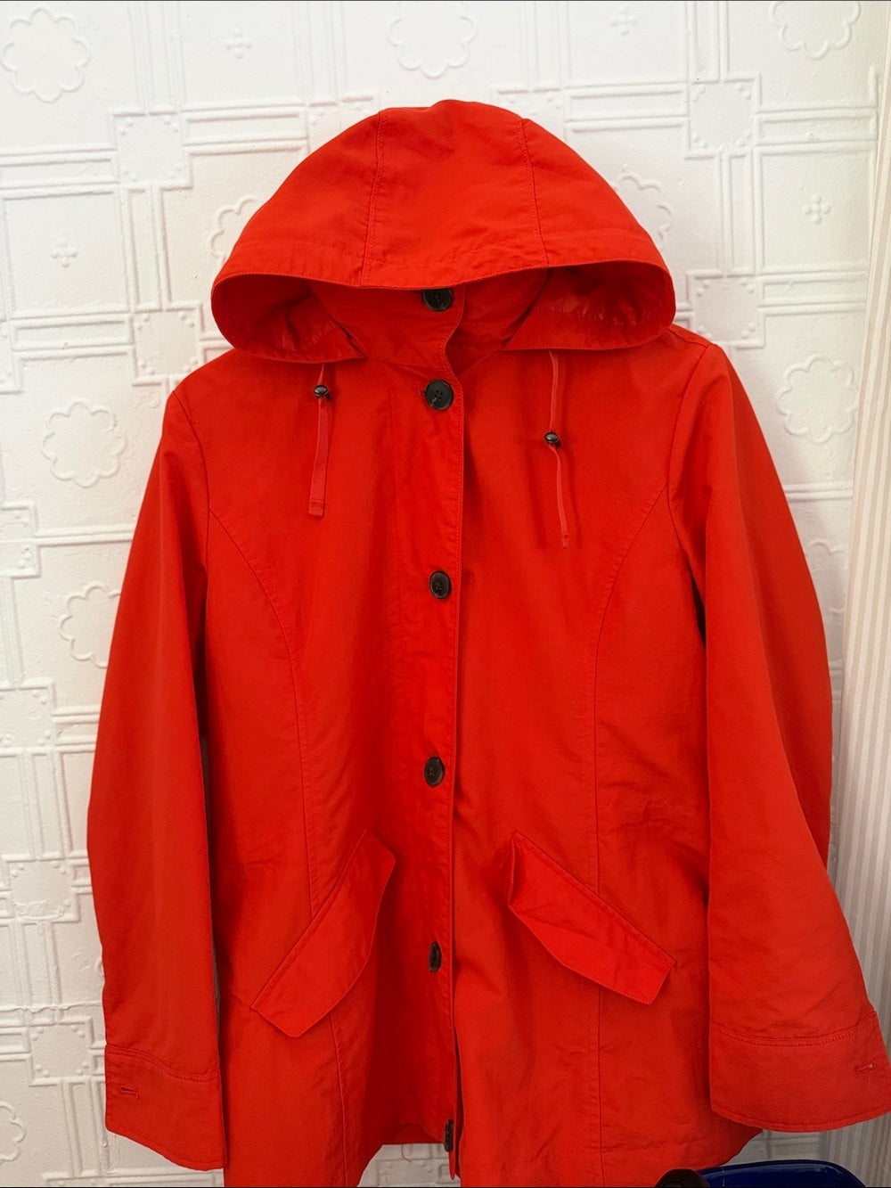 Vintage Lands' End Hooded Rain Jacket Size S Small Orange Red Waterproof Coat