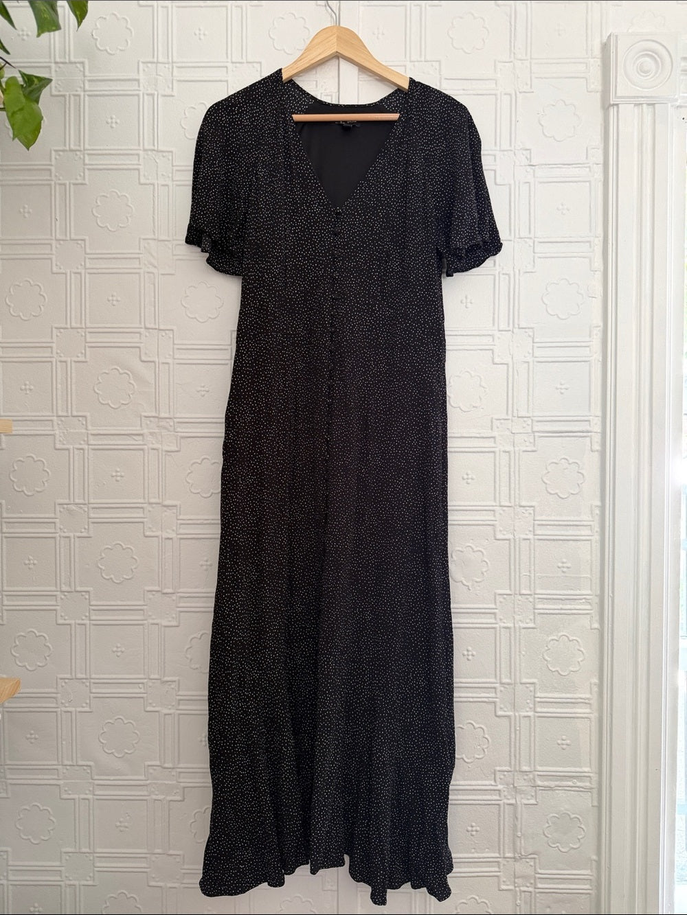 Express Polka Dot Button-Front Maxi Dress Black White Size L