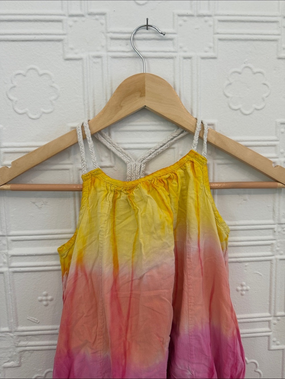 Toddler Girls 5T Tie-Dye Ombre Sundress Yellow Pink Teal Summer Dress