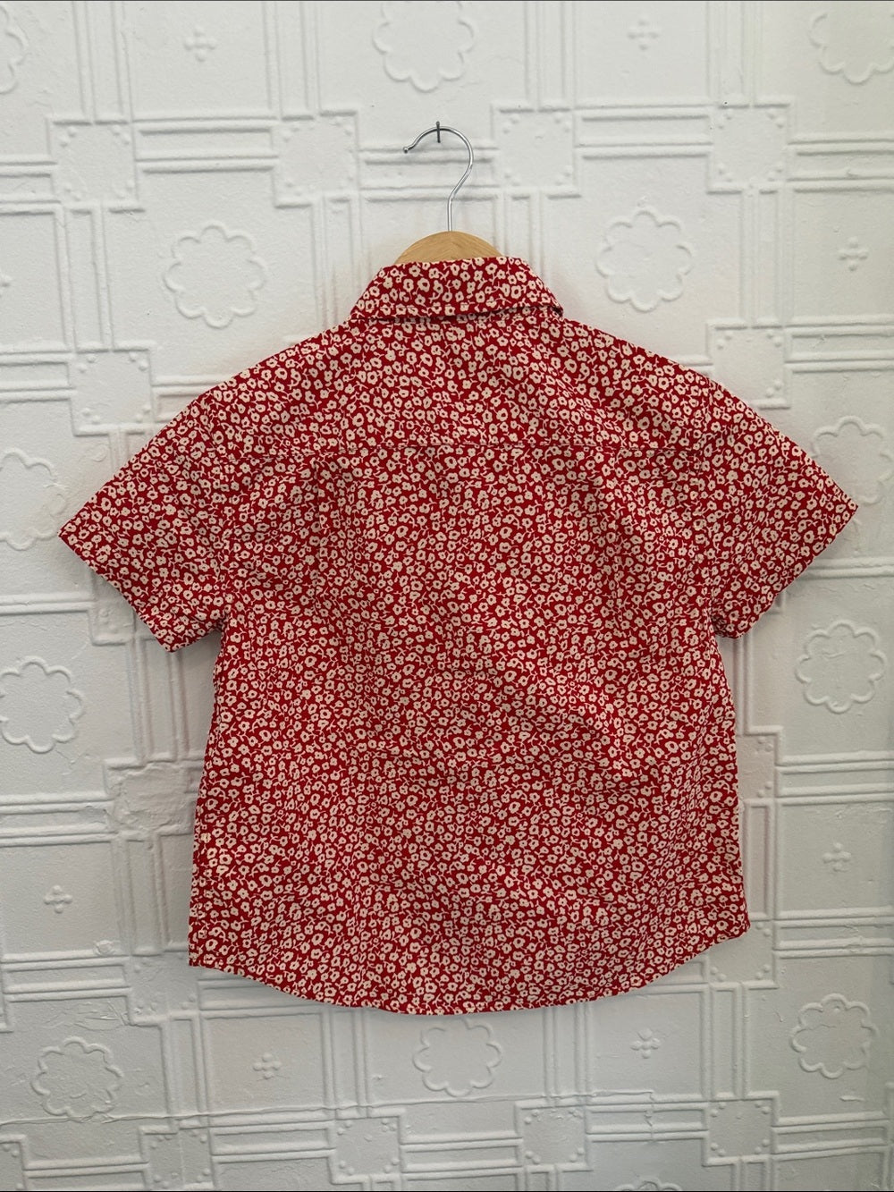 Crewcuts J Crew Boys Red Floral Short Sleeve Button Down Shirt NWT Size 6-7
