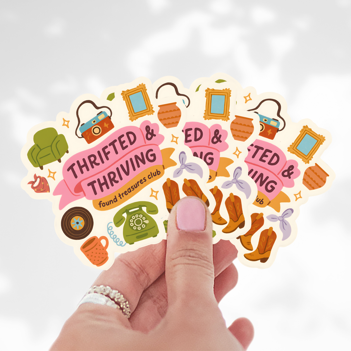 Thrifted & Thriving Sticker – Found Treasures Club