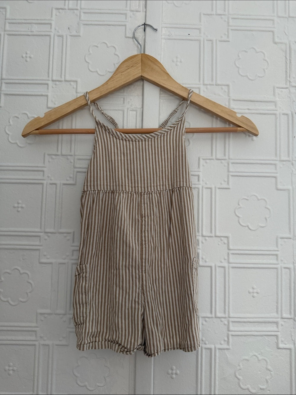 Old Navy Toddler Girls Striped Romper Jumper Tan White 4T