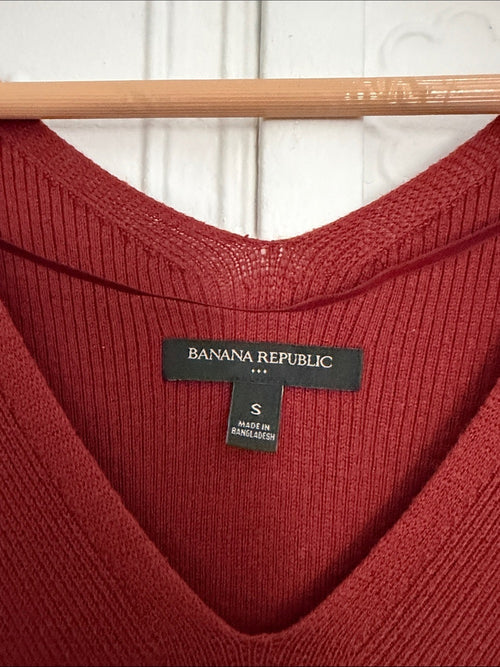 Banana Republic Rust Red Red Ribbed Knit Midi Dress V-Neck Tank Sleeveless S