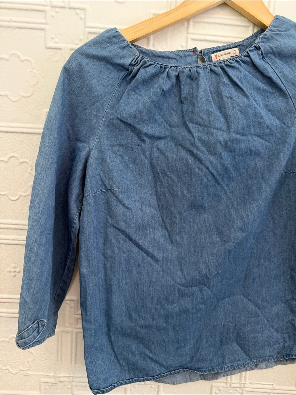 Crewcuts Girls Denim Blue Peasant Blouse - 3/4 Button Tab Sleeve Size 12