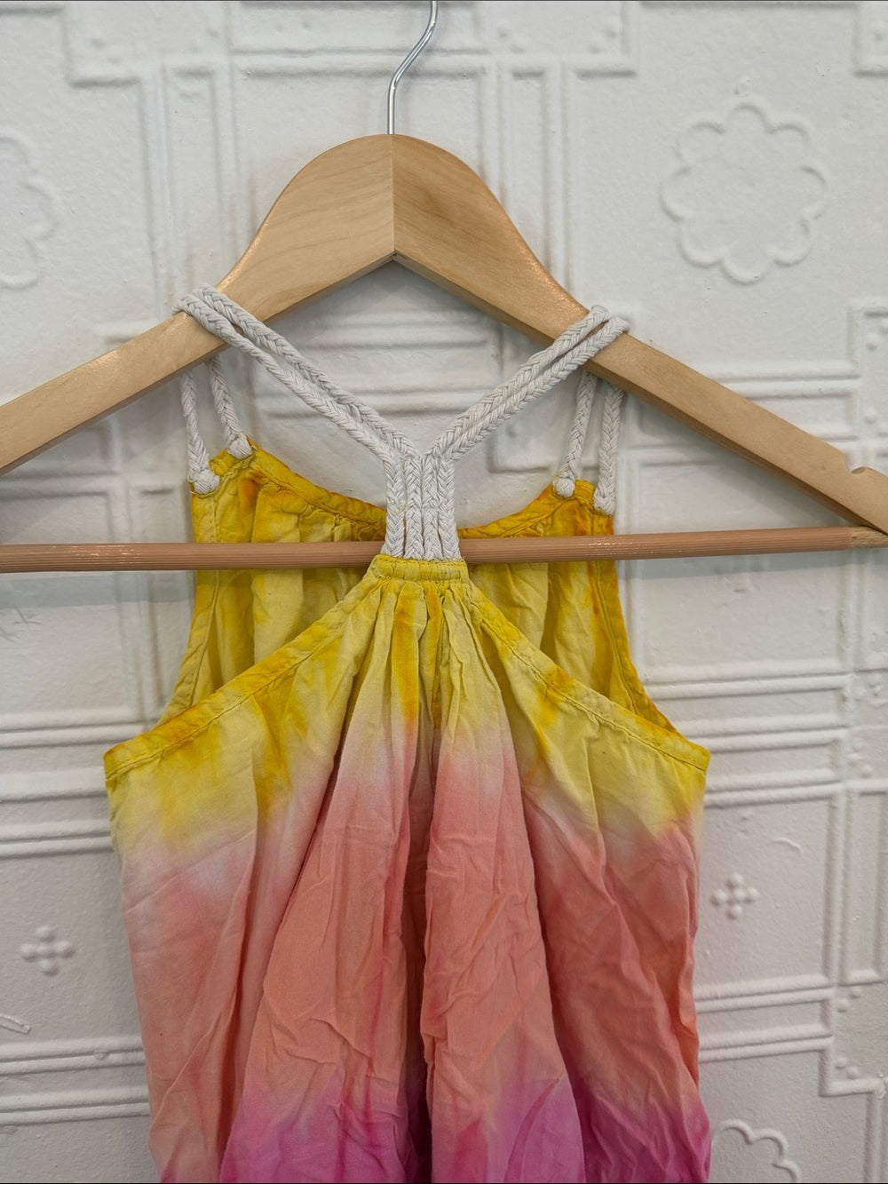 Toddler Girls 5T Tie-Dye Ombre Sundress Yellow Pink Teal Summer Dress
