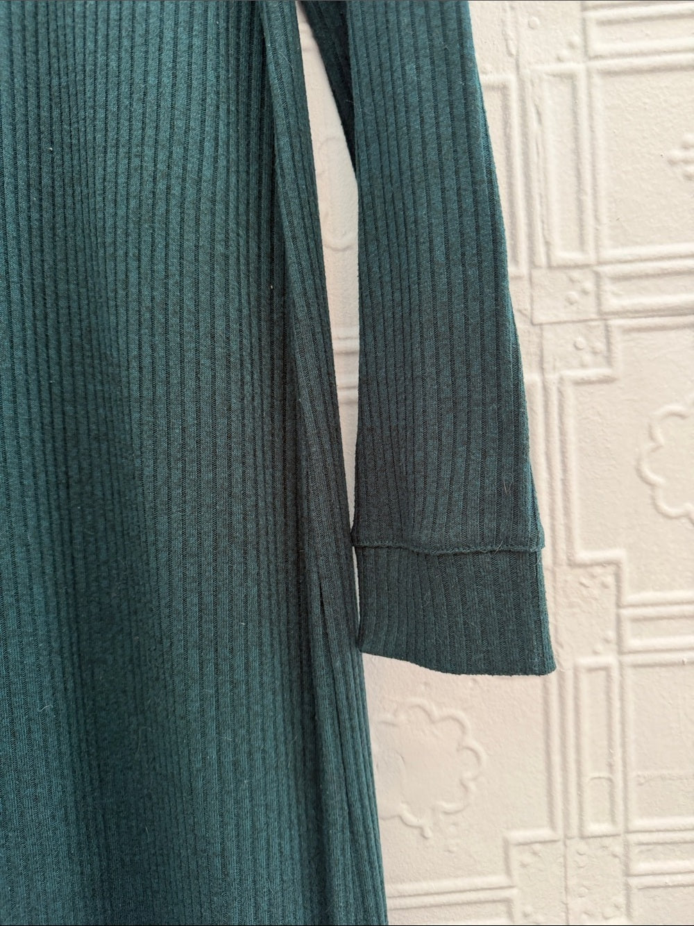 Old Navy Rib-Knit Long Sleeve Maxi Shift Dress Green L Tall Side Slit Cozy