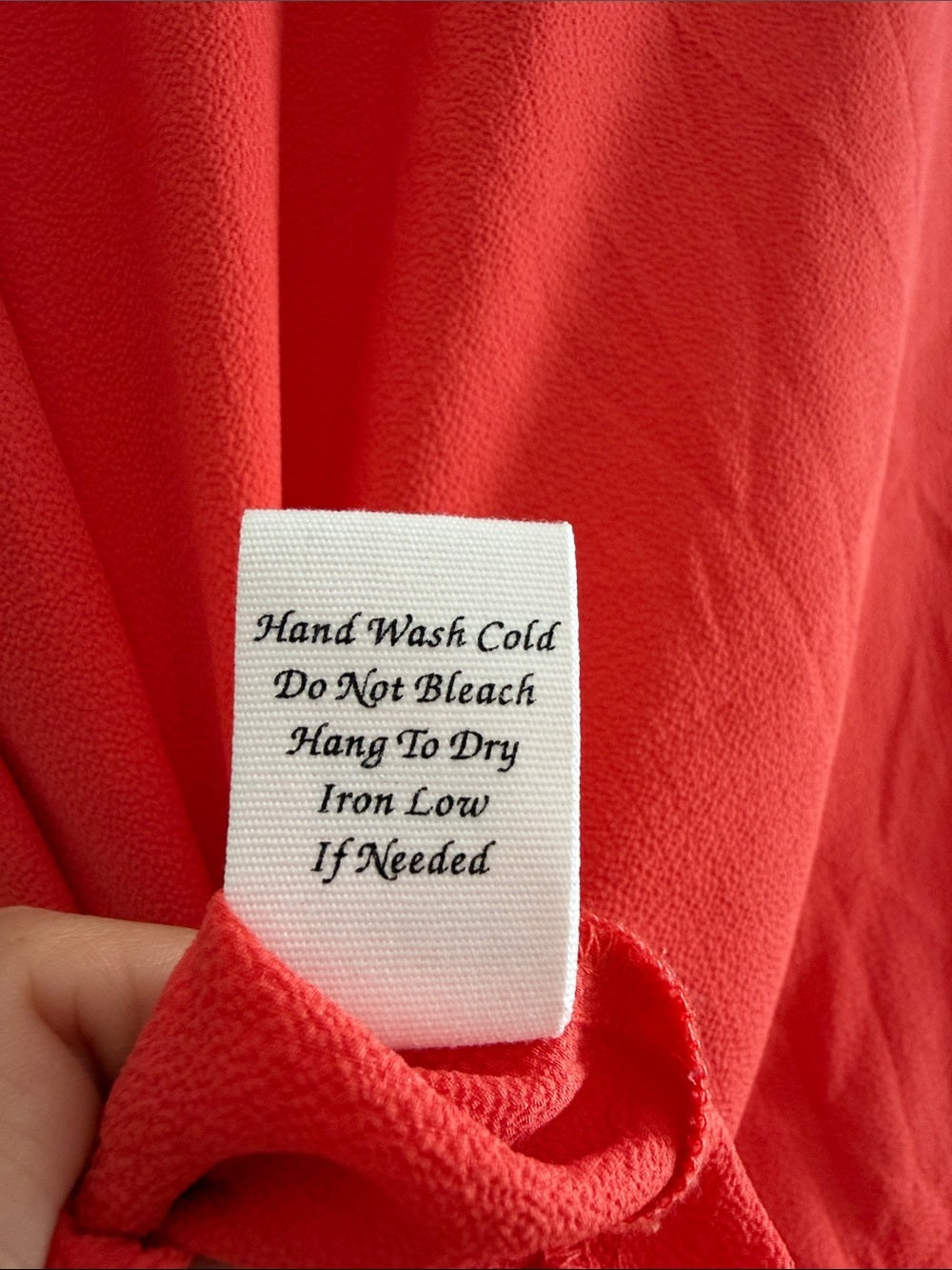 MINE Coral Red Scalloped Hem Flutter Ruffle Sleeve Blouse Top Size L