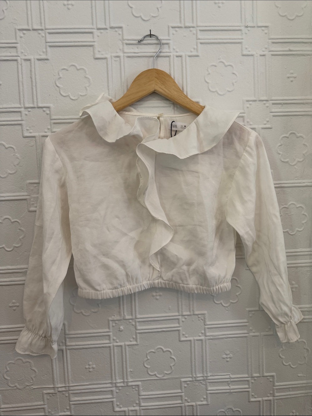 Zara Girls Cream Ruffle Collar Long Sleeve Blouse Size 10