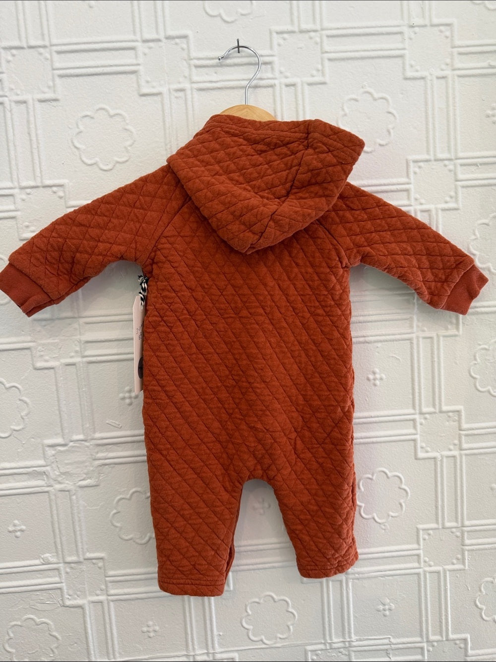 Old Navy Quilted Hooded One-Piece Jumpsuit Rust Orange 3-6M