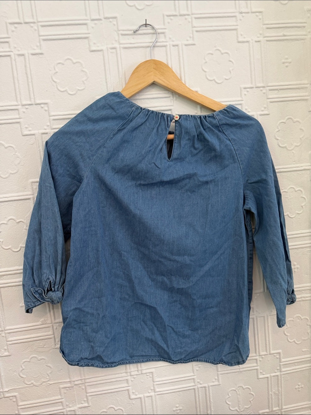 Crewcuts Girls Denim Blue Peasant Blouse - 3/4 Button Tab Sleeve Size 12