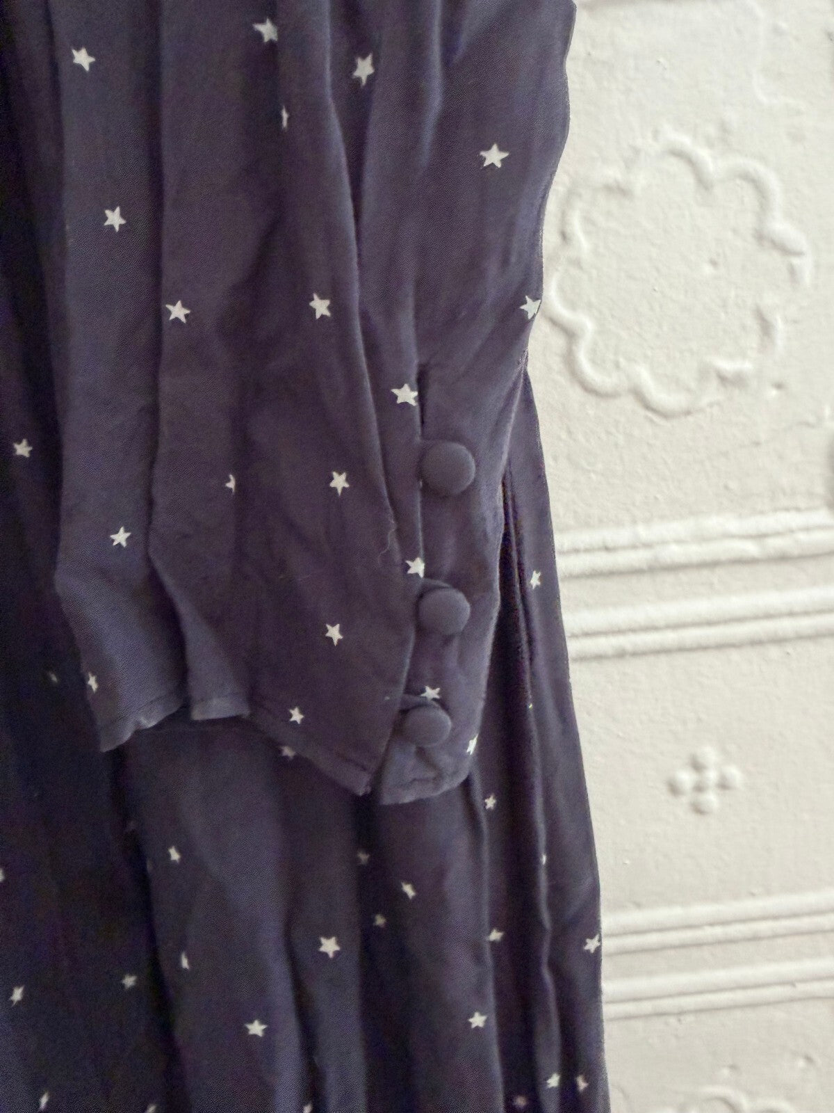 Madewell Star Print Midi Dress Size 6 Navy Blue Long Sleeve