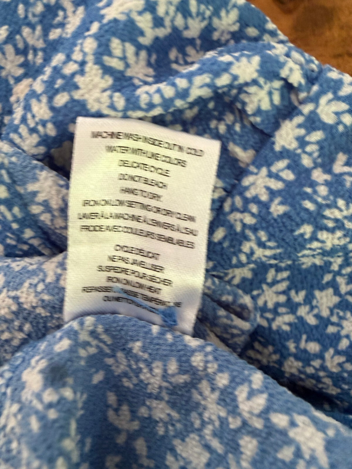C By One Blue White Floral Tie Front Short Sleeve Blouse L Chiffon Cottagecore
