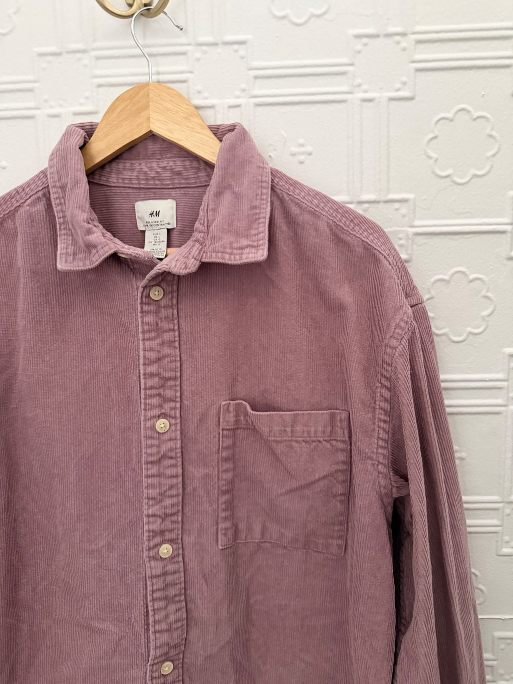 H&M Long Sleeve Mauve Corduroy Button-Down Shirt / Jacket