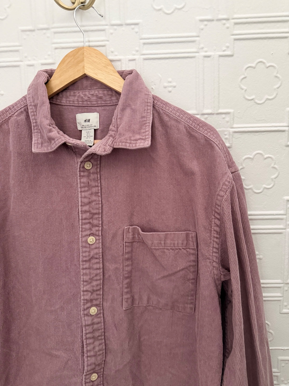 H&M Long Sleeve Mauve Corduroy Button-Down Shirt / Jacket