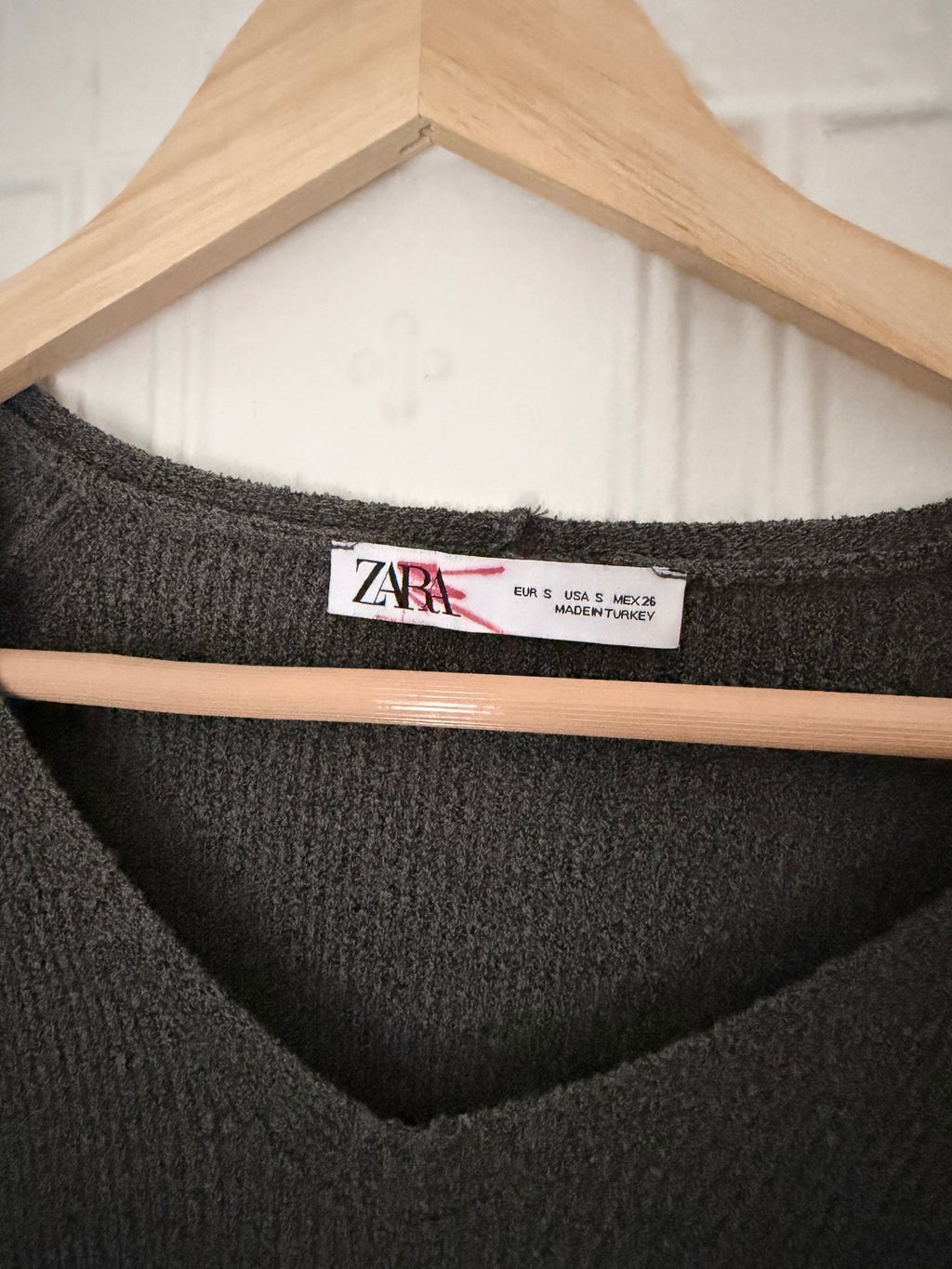 Zara Grey Knit V-Neck Long Sleeve Maxi Midi Dress Small Bodycon