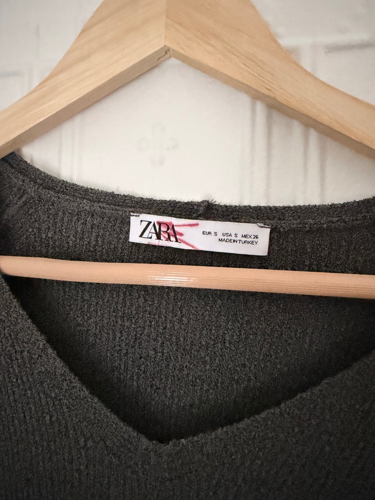 Zara Grey Knit V-Neck Long Sleeve Maxi Midi Dress Small Bodycon