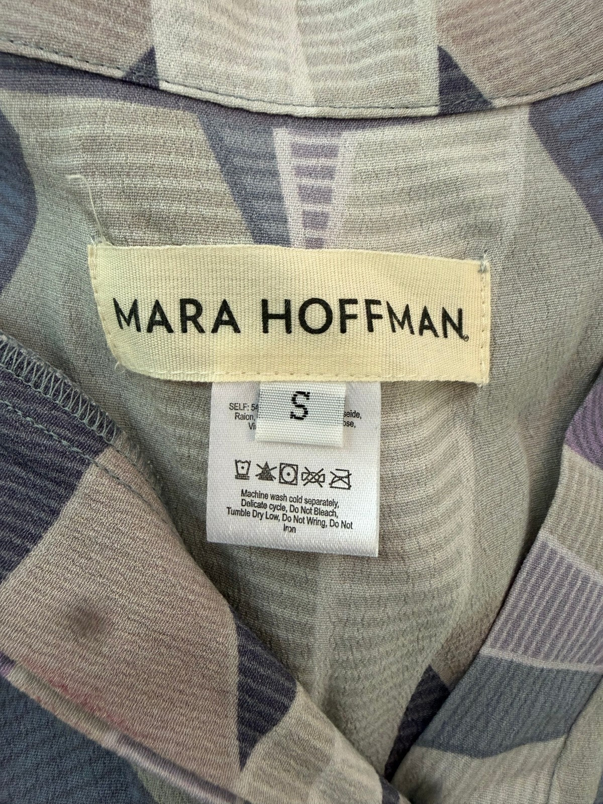 Mara Hoffman Geometric Print Shift Dress Size S - Purple & Mint Long Sleeve