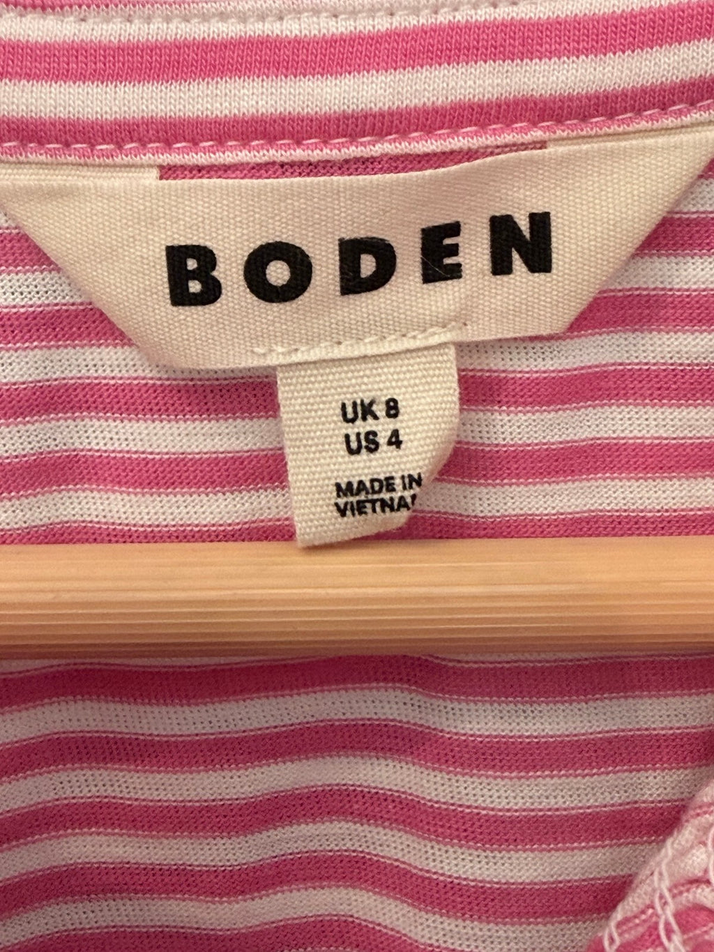 Boden Elsa Smocked Yoke Jersey Shirt Pink Stripe US 4 UK 8